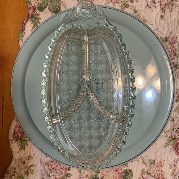 Vintage clear glass patterned relish serving dish tray, EUC - Picture 8 of 12